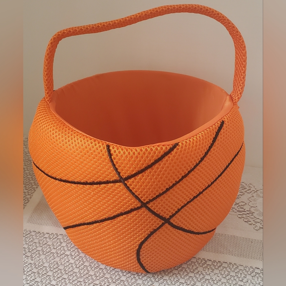 Orange Basketball-Themed Kids Plush Basket/Bucket